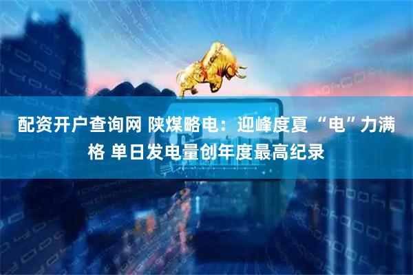 配资开户查询网 陕煤略电：迎峰度夏 “电”力满格 单日发电量创年度最高纪录